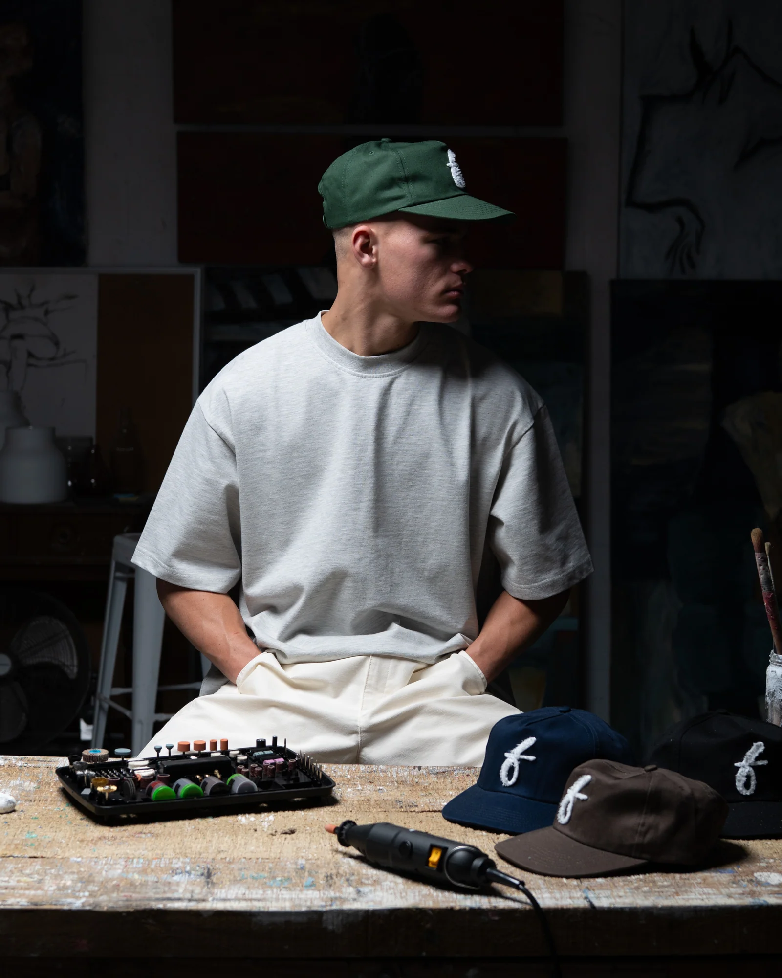Art Letterman Cap - 5 Panel - Dark Green/Distressed - Image 6