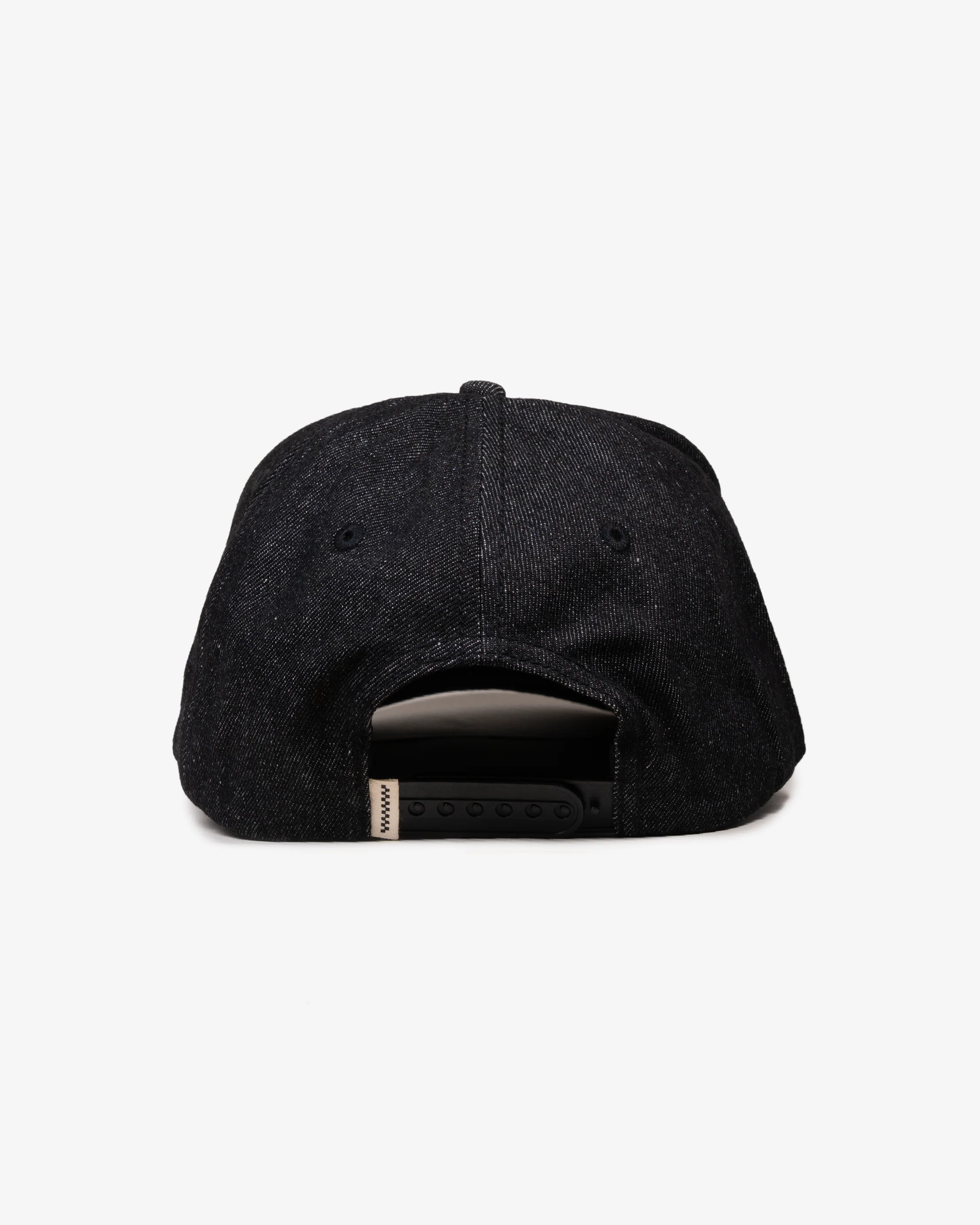 Denim Script Cap - Wide Brim 5 Panel - Black Denim - Image 3