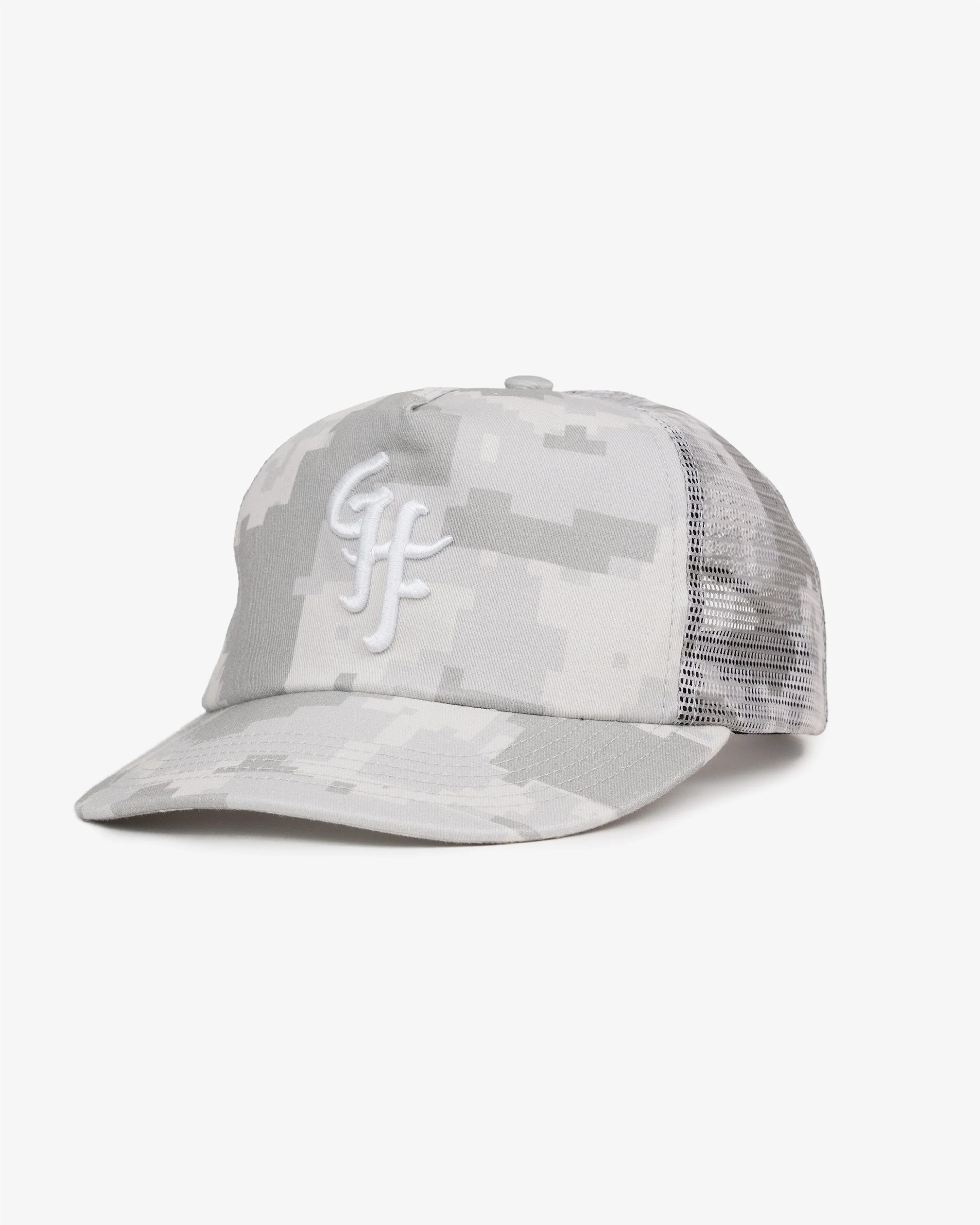 Glass Half Full Trucker Cap - Short Brim 5 Panel - Digital Camo - Image 3