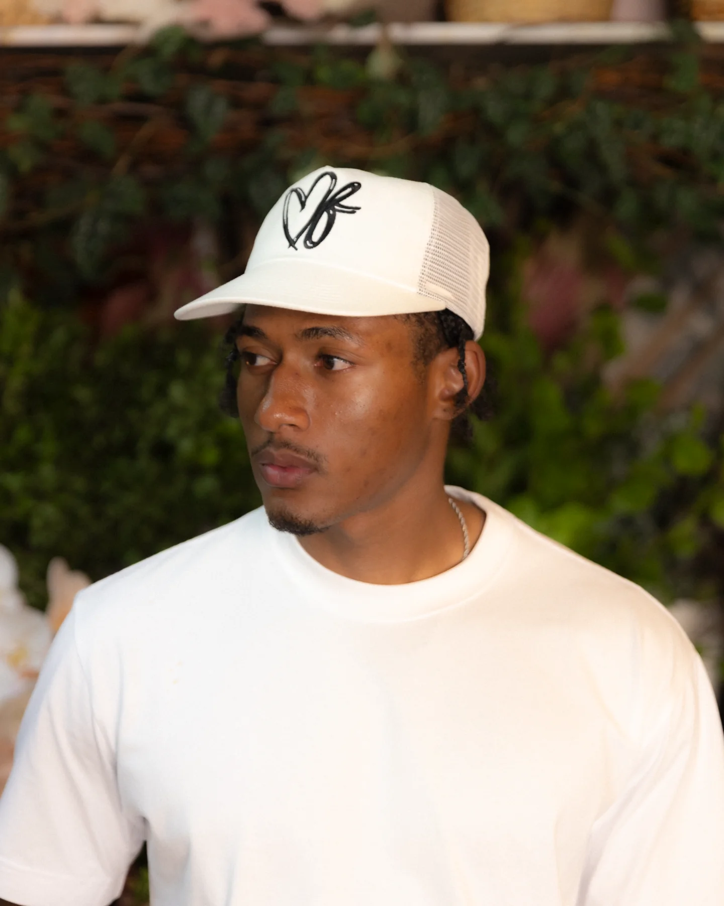 Heart Monogram Cap - Wide Brim 5 Panel - Off White/Trucker - Image 8