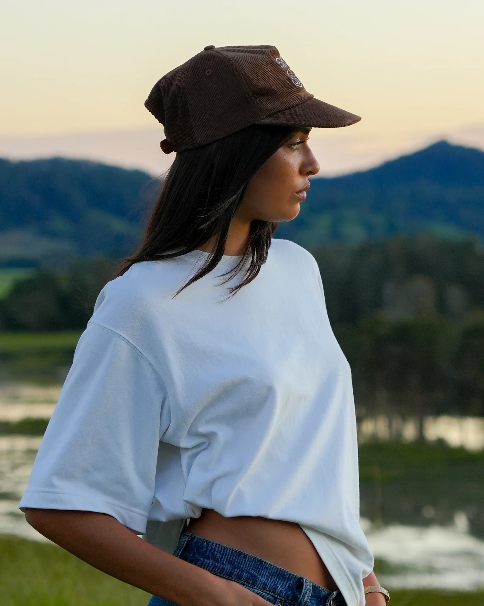 Letterman Cord Cap - 5 Panel - White - Image 6