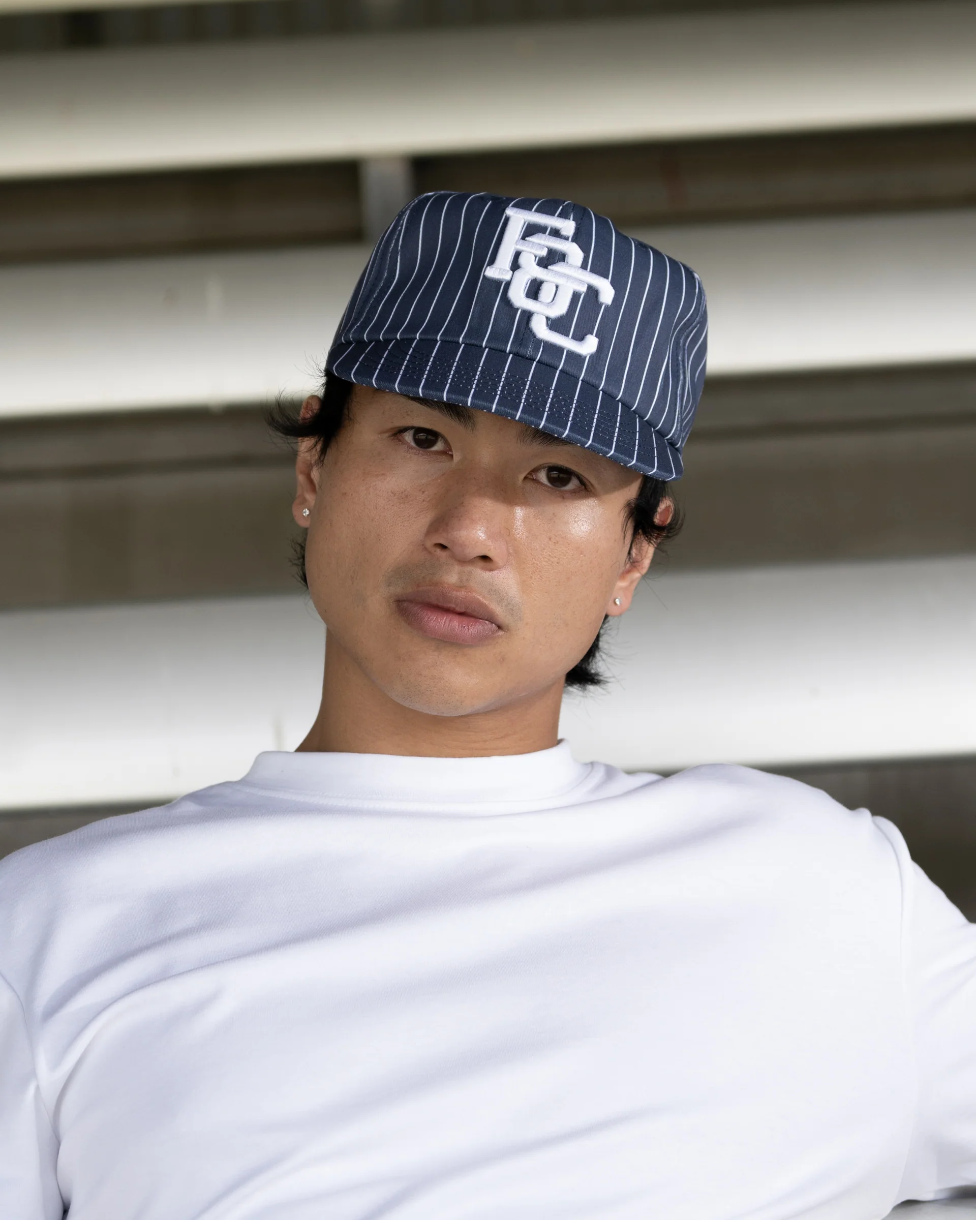 Monogram Ball Cap - Short Brim 6 Panel - Navy Pinstripe - Image 5