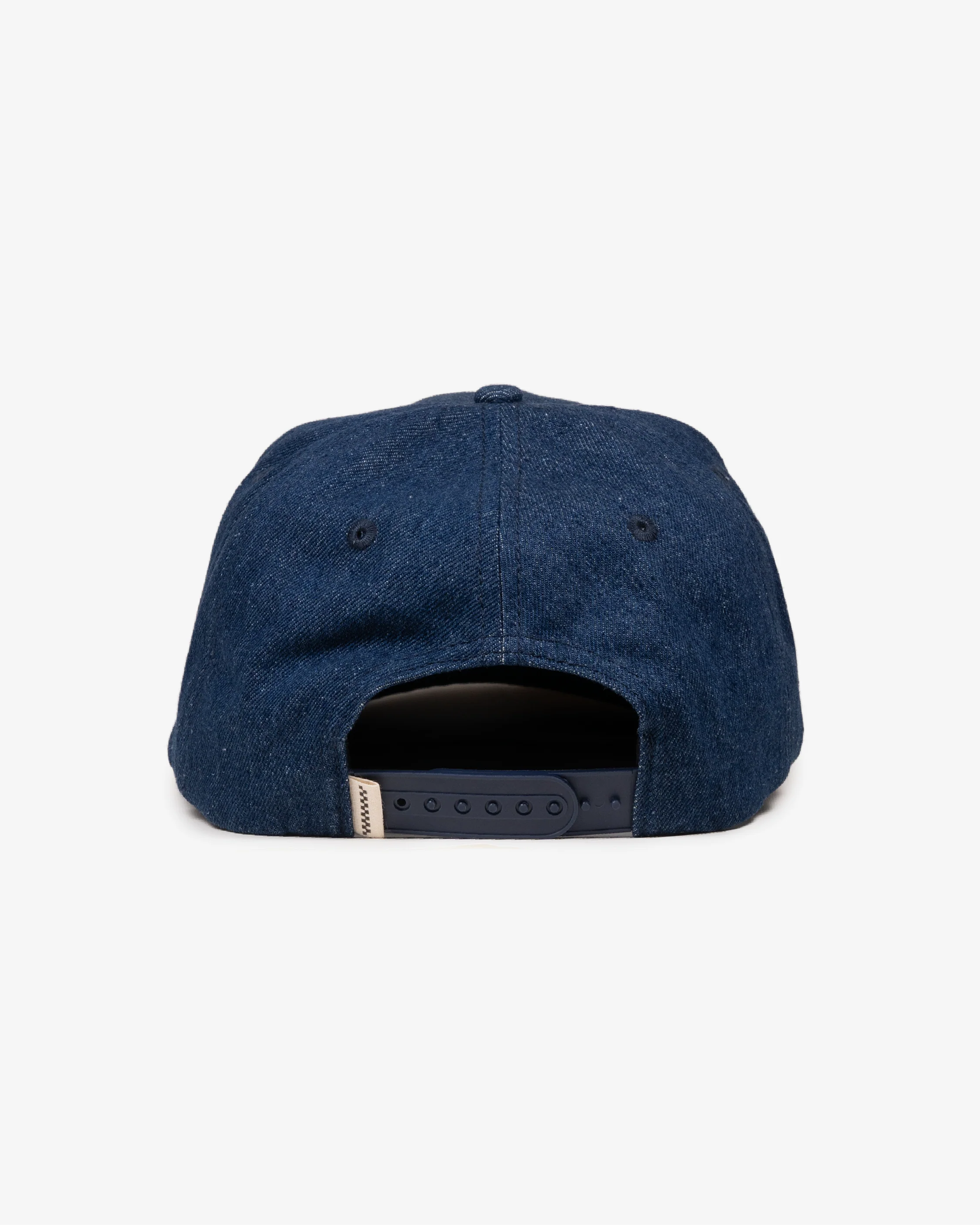 Denim Script Cap - Wide Brim 5 Panel - Dark Blue Denim - Image 4