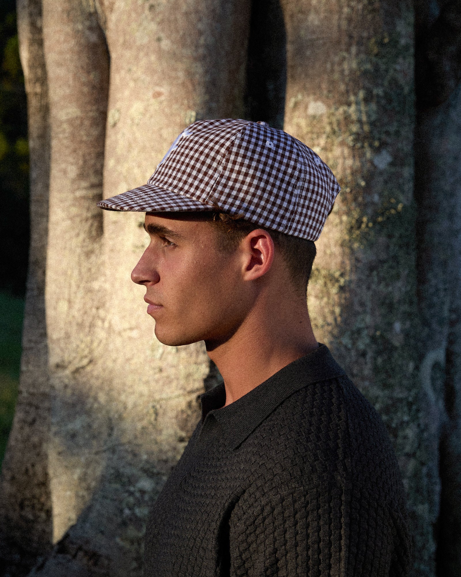 Picnic Letterman Cap - Short Brim 6 Panel - Brown/White Gingham - Image 7